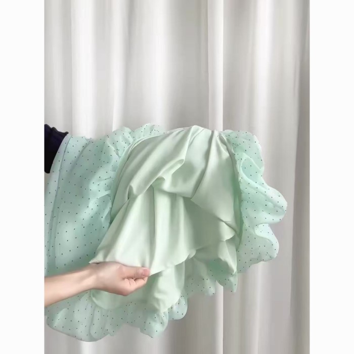 Lan ~ Nhỏ Tươi Xanh Chấm Bi Váy Hoa Bud Váy Nữ Phong Cách Mới Cao Cấp Ôm Hơn Nhìn Chữ A Váy Ngắn Váy