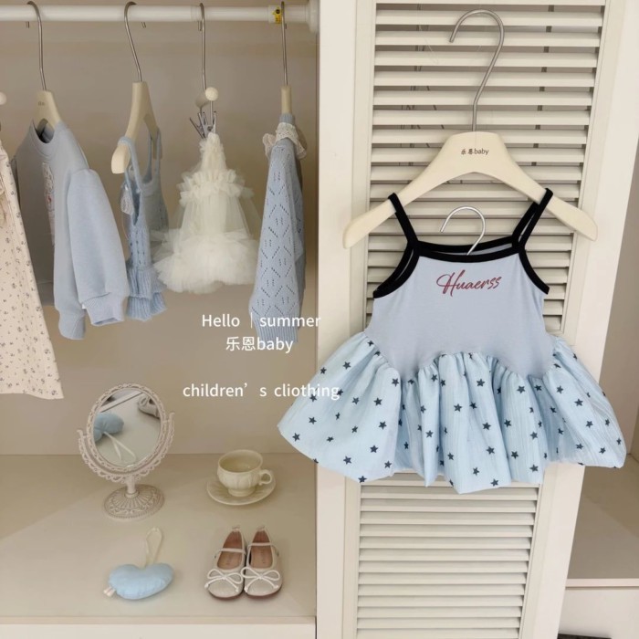 Girls Summer Clothes New Suspender Dress Baby Girl Star Gauze Skirt Western Internet Celebrit