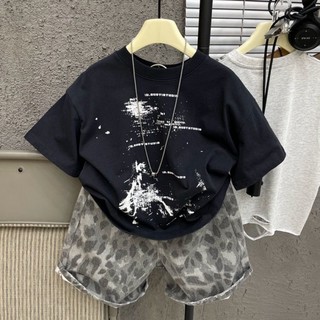 Áo thun cotton ngắn tay thiết kế in mực tinh khiết cho bé trai và bé gái Áo thun cotton nguyên chất