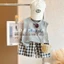 Bộ vest mùa hè bé trai và gái, áo vest in họa tiết hàn quốc, quần short kẻ sọc hai dây cho bé