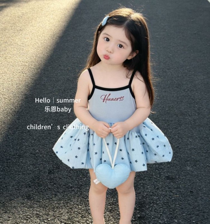 Girls Summer Clothes New Suspender Dress Baby Girl Star Gauze Skirt Western Internet Celebrit