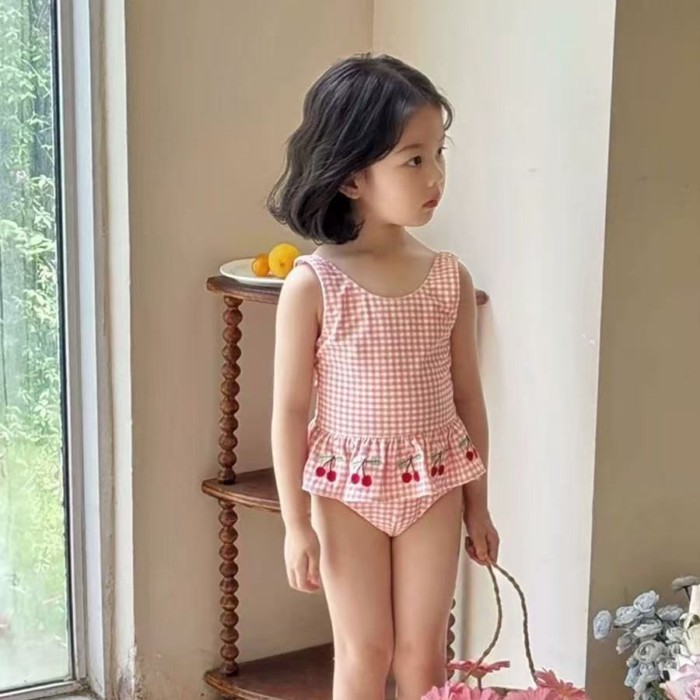 Đồ bơi bé gái Đồ bơi nhanh khô cho bé Gái Kẻ sọc Hồng Cherry Đồ bơi một mảnh