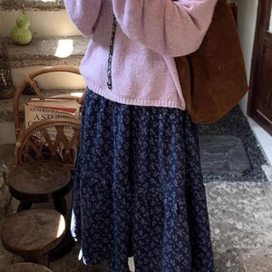 Retro Floral Skirt New High Waisted Slimming Medium Long Purple Cake Group