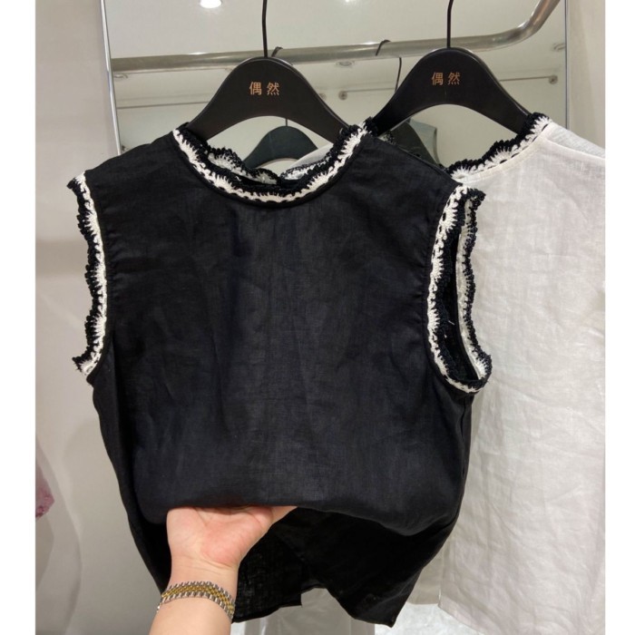 áo vest đen nữ mùa xuân hè cao cấp áo vest móc ren nhẹ