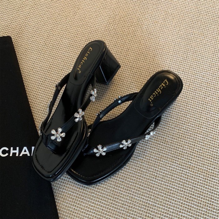 Dép xỏ ngón phong cách cổ tích dành cho nữ mặc ngoài mùa hè đính đá kiểu Pháp với váy Giày sandal g