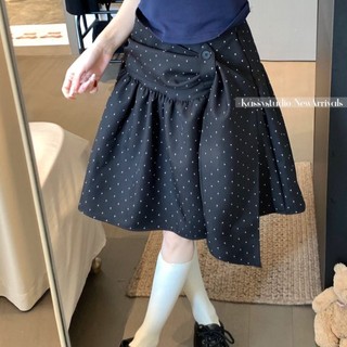 Váy chấm bi nữ mùa hè cạp cao giảm béo đa năng váy chữ A che hông