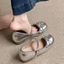 Giày cao gót bên trong nơ 8cm nơ một dây đeo Giày Mary Jane màu bạc dày gót giày cao gót dành cho n