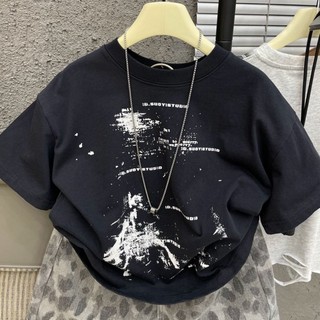 Áo thun cotton ngắn tay thiết kế in mực tinh khiết cho bé trai và bé gái Áo thun cotton nguyên chất