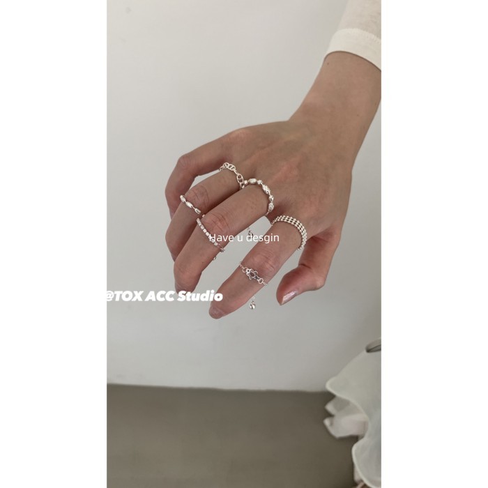 Have u desgin Hàn Quốc Blogger Pull-out Bạc ins Feel Đơn Giản Có Thể Điều Chỉnh Mềm Nhẫn Sang Trọng Đồng Bằng Nhẫn