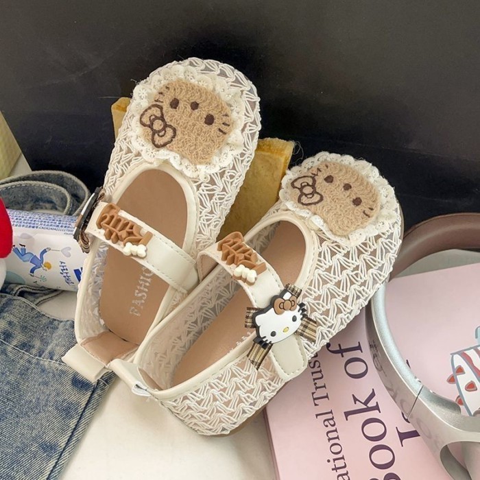 Cute Cartoon Braided Girls Sandals Girls Lace Mesh Princess Shoes Soft Sole Hollow