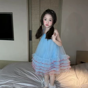 quần áo trẻ em ngọt ngào lưới bông bánh treo váy bé gái tính khí mùa xuân váy công chúa