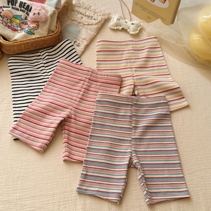 Nữ Co Giãn Mỏng Khu Phố Quần Quần Short Đạp Xe Cho Bé Mùa Hè Phong Cách Mới Hố Sọc Đáy Quần Trẻ