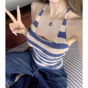 Áo Ngắn Không Tay Mùa Hè Hợp Thời Trang Hot Girls Mỹ Slim Fit Yếm Thiết Kế Cổ Dây Cho Nữ