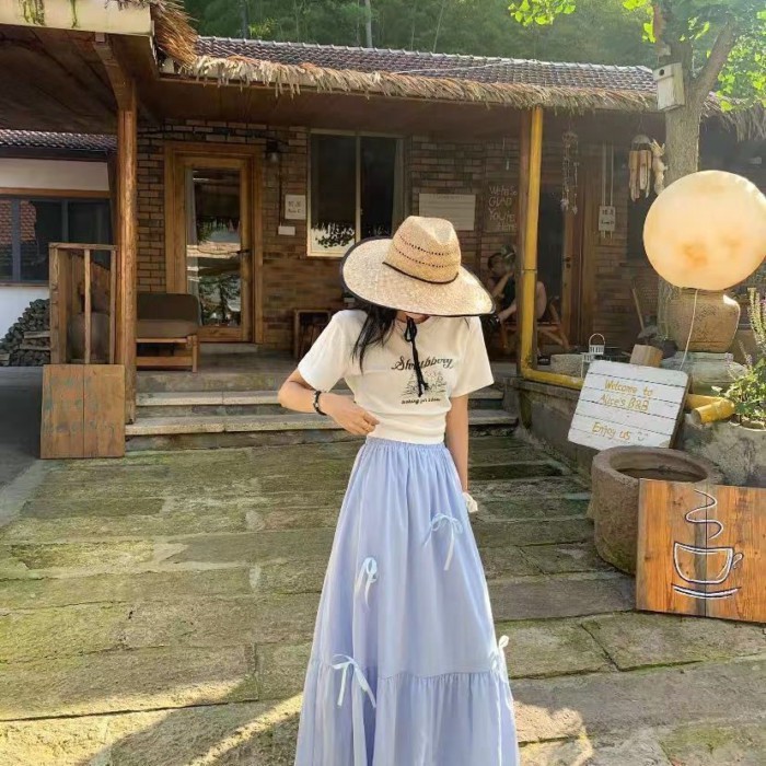 New Bow Long Skirt Matsumoto Style Slim Little Fairy Trendy High Waist Gentle Skirt