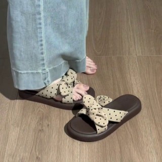 Thick-soled Slippers For Women's Summer Outer Wear, New Style With Skirt, Polka Dot Bow, Seas