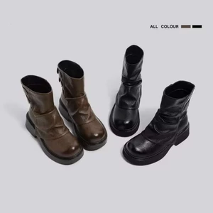 Giày bốt Martin đế dày màu nâu dành cho nữ, bốt đơn xuân thu mới, bốt quần kiểu Anh, bốt nữ,