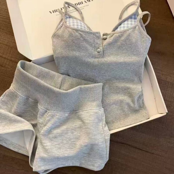 Bộ đồ ngủ có đệm ngực, quần đùi nữ có dây gợi cảm, bộ đồ mặc ở nhà, giả hai mảnh gợi cảm