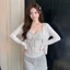 Bộ hai dây sọc treo phong cách Hàn Quốc dành cho nữ mùa hè mới màu trơn áo cardigan chống nắn