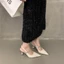 đôi sandal khí chất kèm váy, giày cao gót màu đen, giày cao gót mũi nhọn đính kim cương giả kiểu