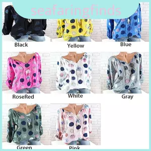 Áo sơ mi dài tay thời trang mùa hè lý tưởng dành cho nữ Vneck Áo sơ mi in hình chấm tuyệt đẹp