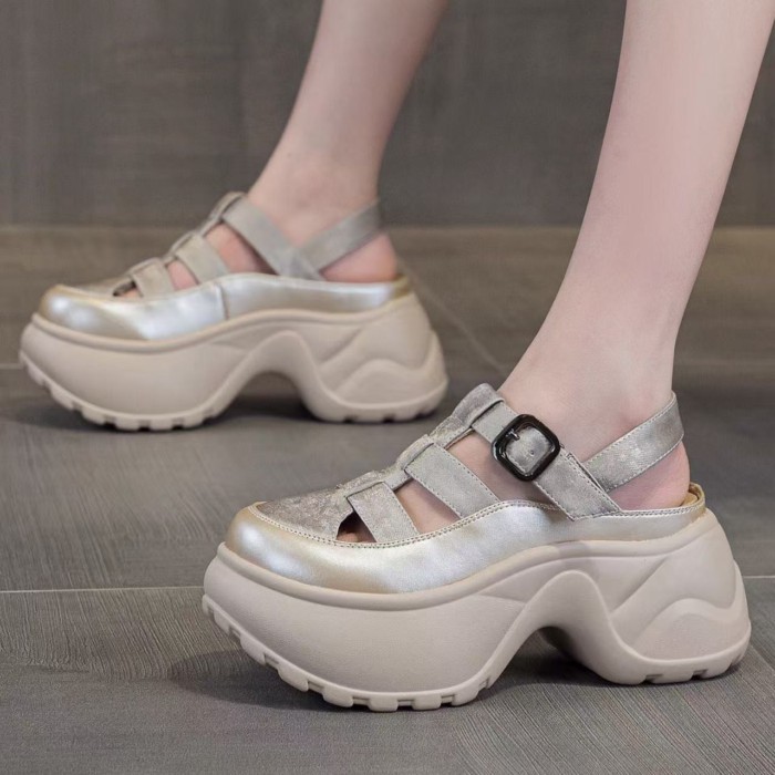 Giày Sandal Đế Dày Bao Đầu Sinh Viên Mùa Hè Nữ La Mã Giày Sandal Tăng Thông Thường Thoáng Khí Cao C