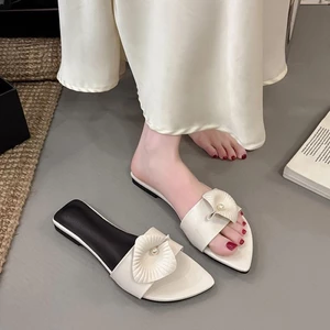 Giày bệt mũi vuông , dép xỏ ngón gót thấp, áo khoác ngoài hoa mới mùa hè, sandal khí chất, sandal