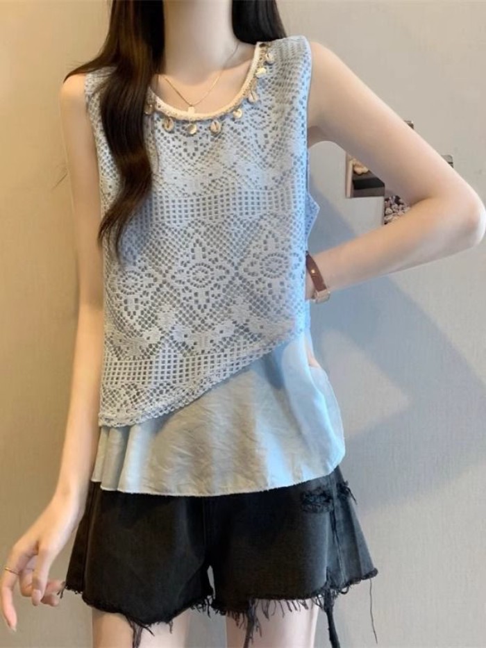 Áo vest không tay cho nữ mùa hè Simian áo ghi lê ghép hai mảnh giả có dây đeo để mặc bên ngoài