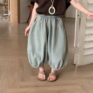 quần trẻ em mới mùa hè, denim retro bé gái, phiên bản Hàn Quốc, quần ống rộng đa năng cho bé tra