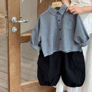 Áo Sơ Mi Trẻ Em Mùa Xuân Hè Áo Sơ Mi Sọc Đáy Bé Trai Phong Cách Hàn Quốc Áo Sơ Mi Phương Tây Áo