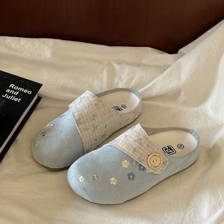 Dép Baotou Nữ Xuân Hè Mới Niche Thêu Birkenstocks Giày Lười Dép Một Chân Đế Bằng