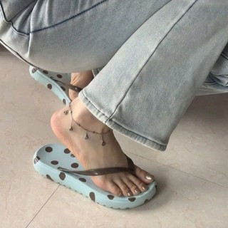 Polka-dot Flip-flops For Women's Summer Outer Wear, Thick-soled Flip-flops, Beautiful And Not