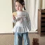 bộ quần áo trẻ em mùa xuân mới áo nữ bé mèo KT dễ thương hoạt hình Áo thun đa năng