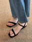 Giày sandal quai ngang mũi vuông phong cách đơn giản của Pháp Giày bệt hở mũi màu đen khí chấ