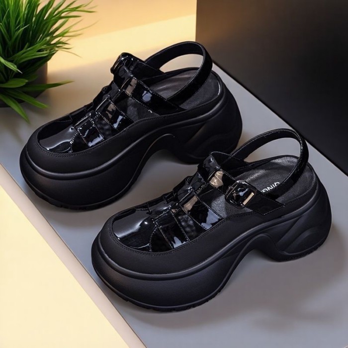 Da Mềm Đế Dày La Mã Giày Sandal Nữ Mùa Hè Mới Gót Dày Rỗng Thoáng Khí Đế Mềm Xăng Đan Một Từ