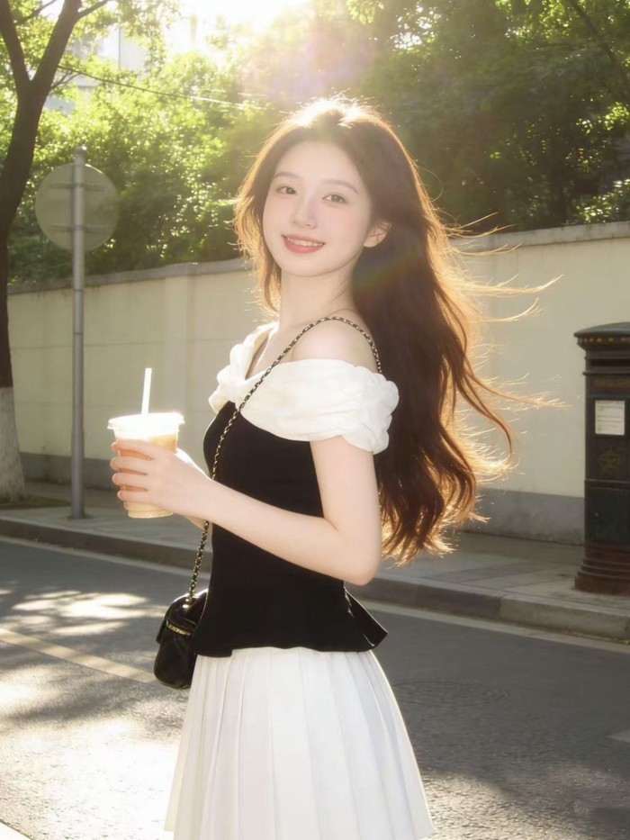 French Puff Sleeves, Bow, One-word Collar Shirt, T-shirt, Women's Summer New Style, Waist Slim