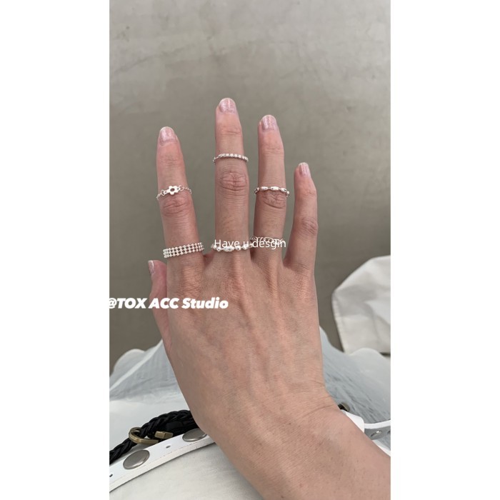 Have u desgin Hàn Quốc Blogger Pull-out Bạc ins Feel Đơn Giản Có Thể Điều Chỉnh Mềm Nhẫn Sang Trọng Đồng Bằng Nhẫn