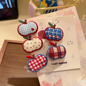 Dễ Thương Ins Đỏ Apple Kẻ Sọc Anh Đào Kẹp Tóc Mỏ Vịt Kẹp Dễ Thương Nữ Tính Tóc Gãy Nổ Kẹp Kẹp Bên