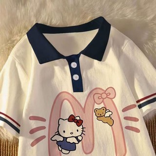 Áo Sơ Mi Polo Hoạt Hình Cho Bé Gái Mùa Hè In Hình Hello Kitty Áo Ngắn Tay Thời Trang Cho Trẻ Em