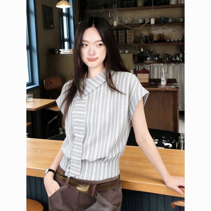 【Versatile And Evergreen】Great-looking Plaid Shirt For Women, Summer Ribbon Shirt, Short-sleev