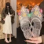 Crystal Shoes Jelly Half Drag, Outer Toe, Square Heel, Sandals, Transparent Soft Sole, Crystal W