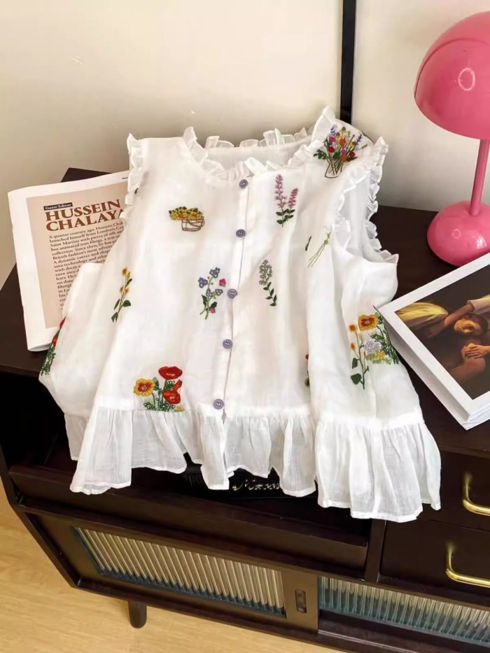 Văn Học Pháp In Áo Vest Nữ Mùa Hè Phong Cách Rừng Phong Cách Nhẹ Nhàng Ngắn Xù Lông Không Tay