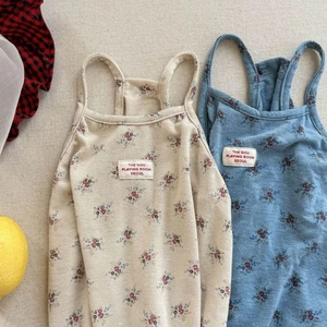 Quần áo trẻ em Hàn Quốc bé gái hoa yếm bé gái cotton mềm mại phong cách phương Tây Áo thun th