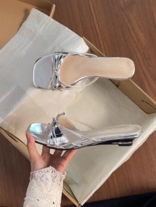 French Nude Bow Slippers For Women Summer Outer Wear New Style With Skirt Wedge Heel Gentle A