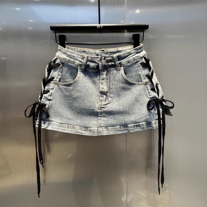 Thiết kế váy quây hông hấp dẫn dành cho nữ mùa xuân hè Mỹ váy denim in họa tiết da báo dạo ph