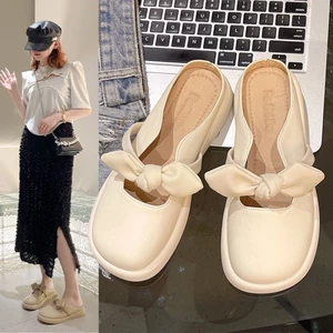 Dép Baotou cho nữ mang bên ngoài, nơ kiểu Hàn Quốc mới đế mềm, bề mặt mềm mại, kiểu dáng thơm