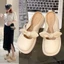 Dép Baotou cho nữ mang bên ngoài, nơ kiểu Hàn Quốc mới đế mềm, bề mặt mềm mại, kiểu dáng thơm