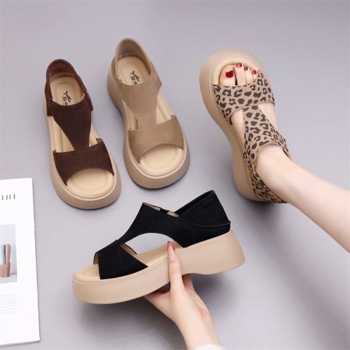 Dép Miệng Cá Nữ Khoét Hở Đế Dày Đa Năng Da Báo Đế Mềm Dễ Mặc Không Mỏi Chân Trận Đấu váy