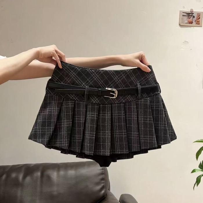 trường đại học kẻ sọc retro lưng thấp xếp li ngọt ngào hấp dẫn váy ngắn chống lộ váy dành cho nữ