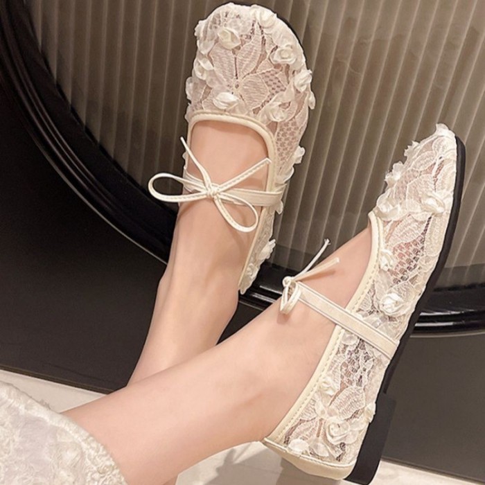 Giày vải phong cách Trung Hoa mới dành cho nữ mùa hè Giày lười lưới thoáng khí ren lưới Trung Qu