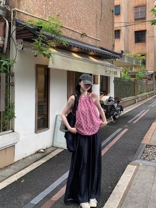 Pink Plaid Sleeveless Camisole Women's Summer Sweet Loose Outer Wear Design Chic Slimming Bud